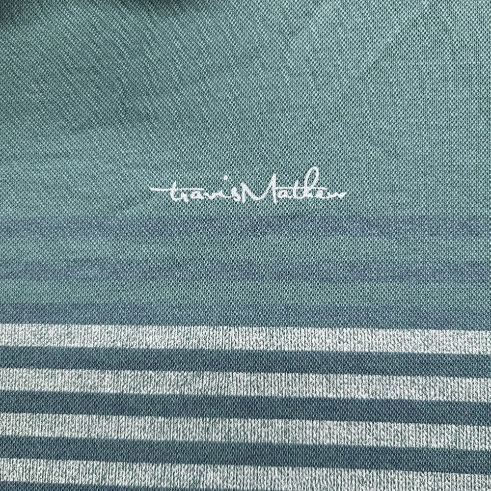 Travismathew Men Polo L Teal Brand‎ Signature Embroidery Striped Logo Button